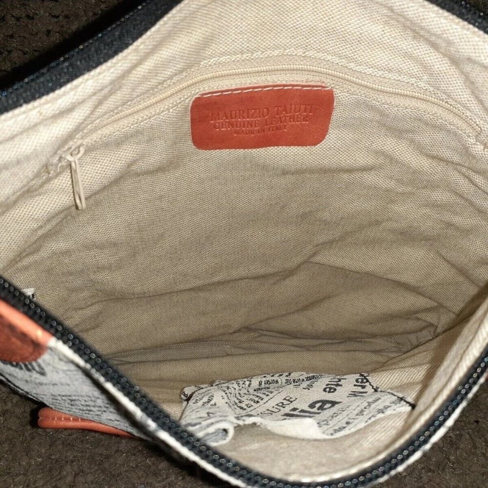 MAURIZIO TAIUTI-ITALY Orange Leather Crossbody-Newspaper Print-Near Mint - Picture 6 of 7